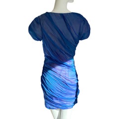 DVF Diane von Furstenberg blue silk chiffon shirred ruched mousseline dress