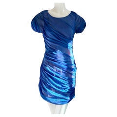 Used DVF Diane von Furstenberg blue silk chiffon shirred ruched mousseline dress