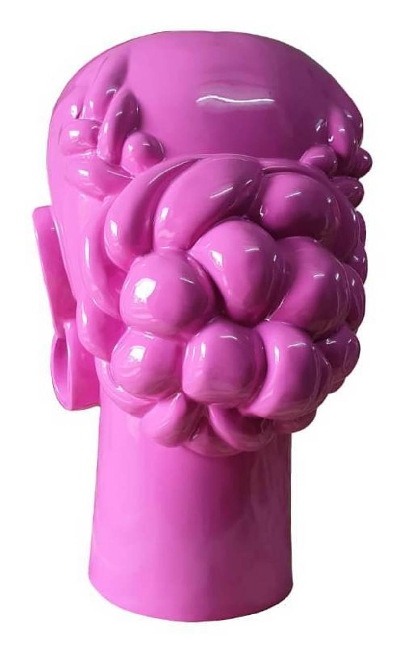 Thinking Woman, One Hand on Face, Pink Painted on Fiber Glass 
