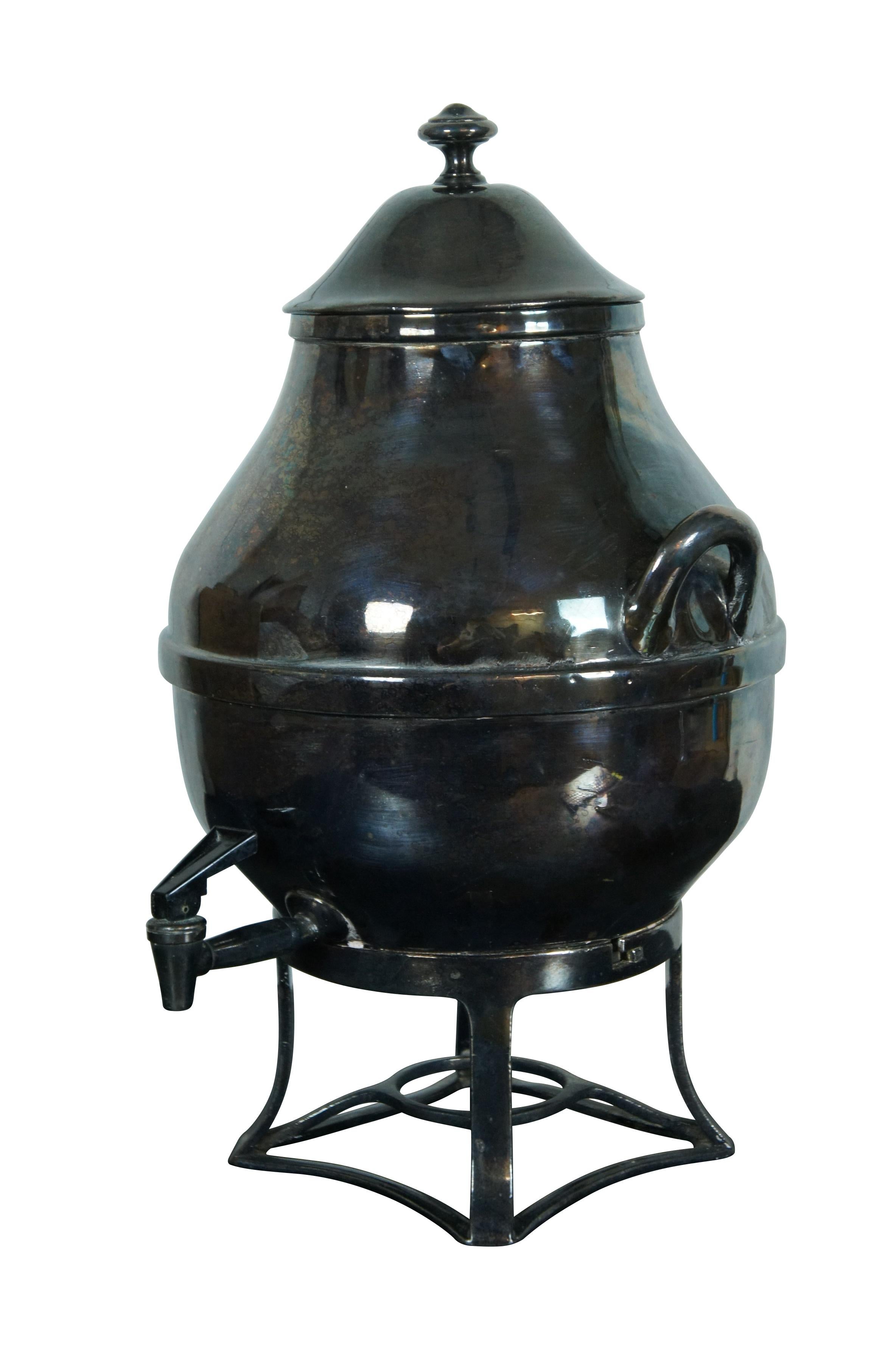 Vintage D.W. Haber number 21795, nickel silver coffe caraffe / samovar / commercial hot beverage dispenser with chafing stand / burner.

