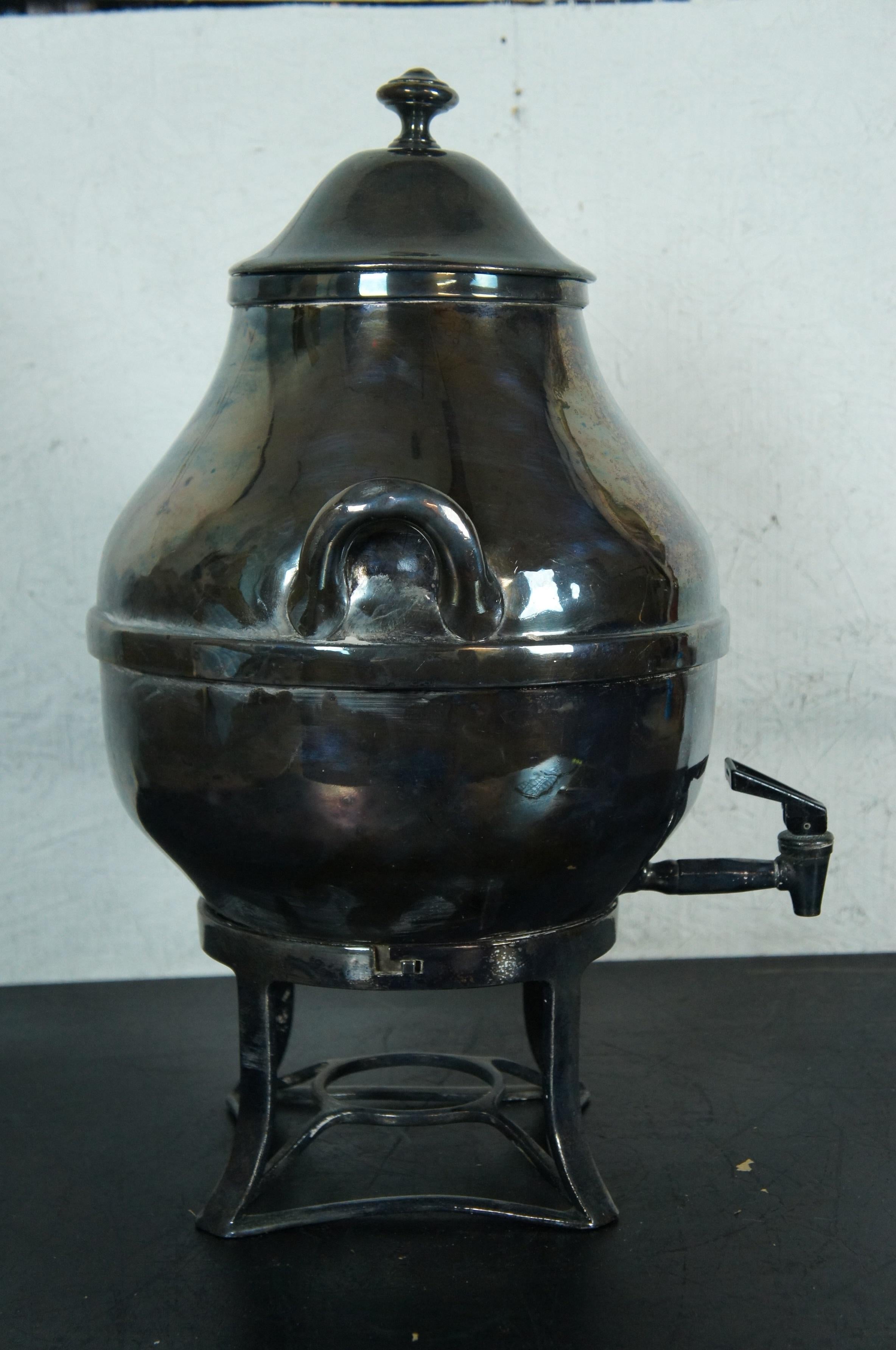 20th Century DW Haber Silver Plate Samovar Hot Drink Tea Coffee Dispenser w Burner 20