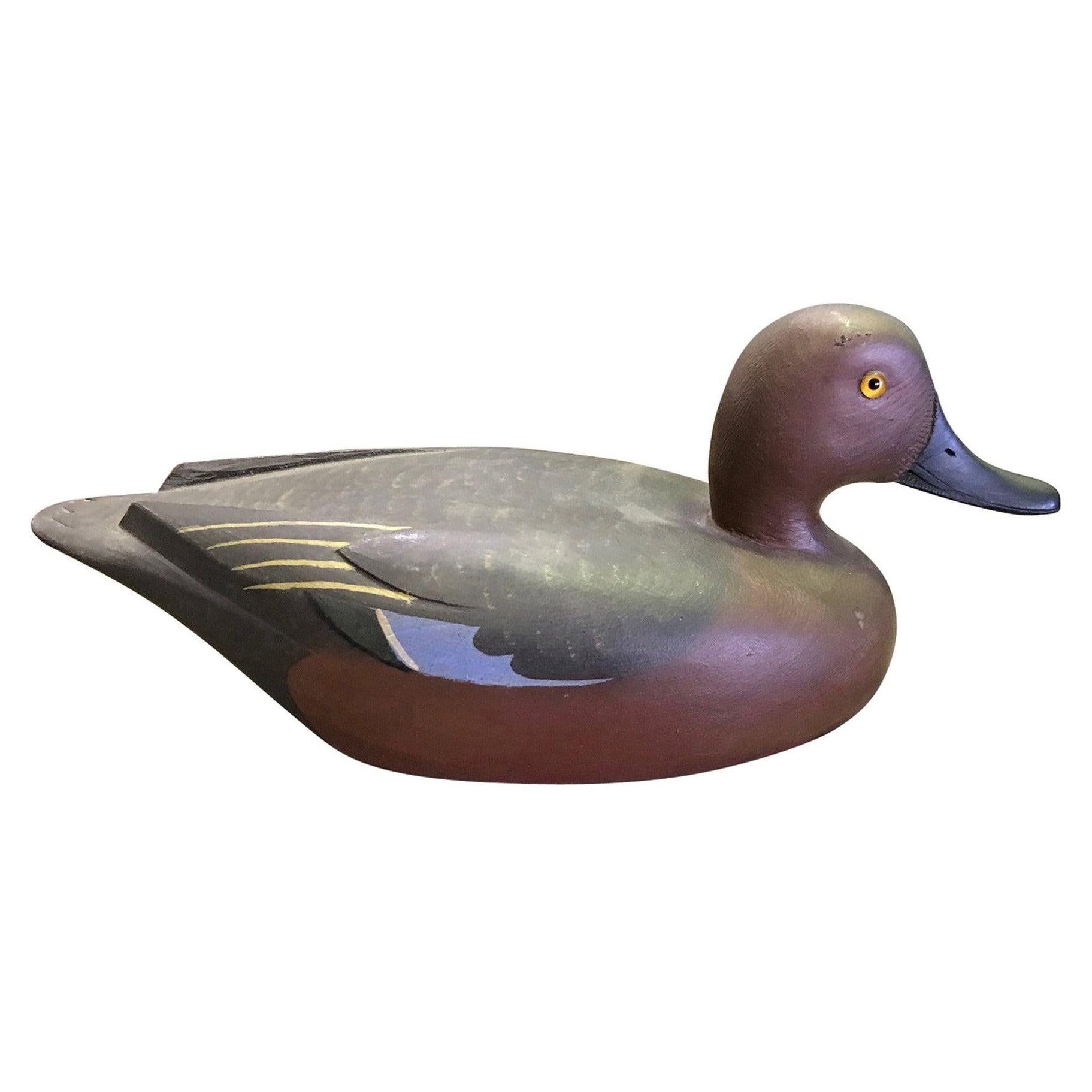 D.W. Nichol Signed Hand Carved Wood Duck Decoy, Male Cinnamon Teal
