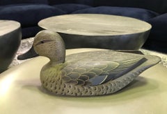D.W. Nichol Signed Wood Hand Carved Duck Decoy, Female Blue Wing Cinnamon Teal