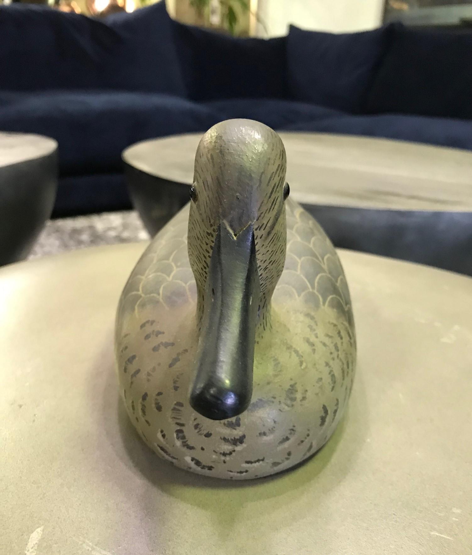 D.W. Nichol Signed Wood Hand Carved Duck Decoy, Female Blue Wing Cinnamon Teal In Good Condition In Studio City, CA