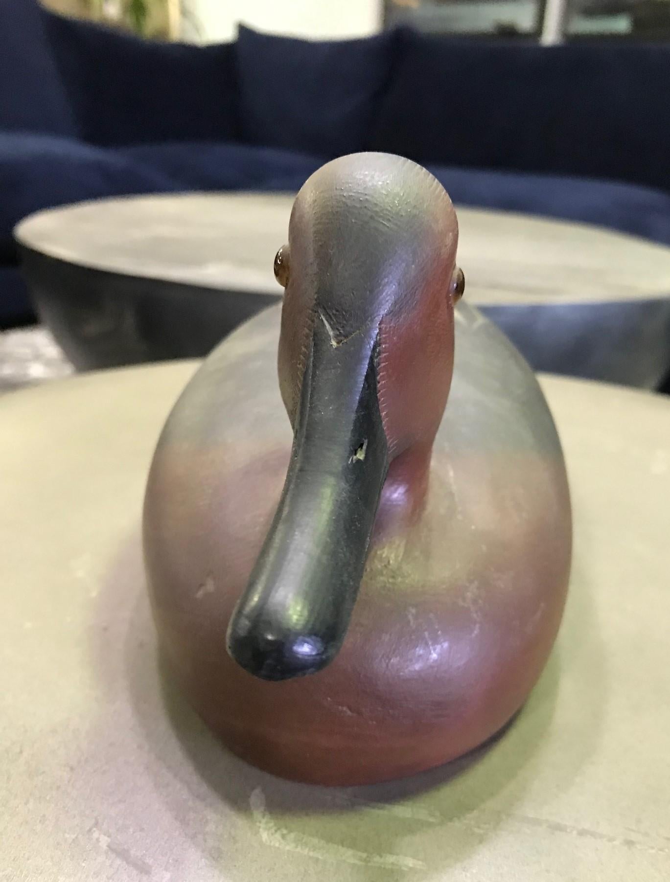 D. A. Nichol Señuelo de pato de madera tallada a mano, macho Cerceta canela en Bueno estado para la venta en Studio City, CA