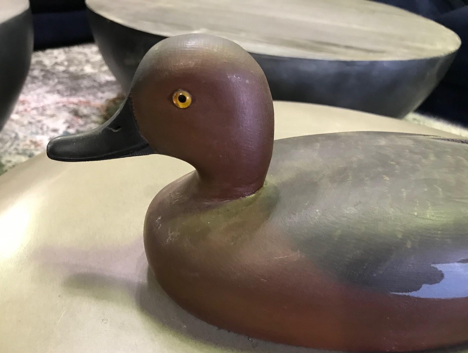 D.W. Nichol Signed Hand Carved Wood Duck Decoy, Male Cinnamon Teal In Good Condition For Sale In Studio City, CA