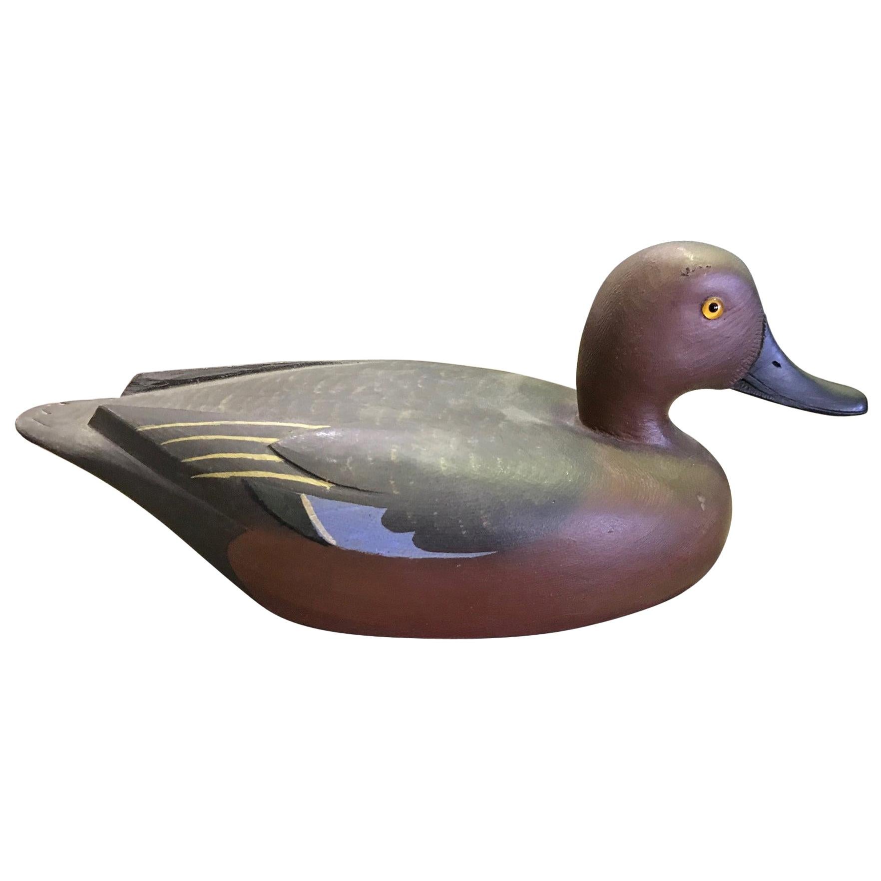 Hand Carved and Painted Large Vintage Wood Duck Decoy, Early 20th
