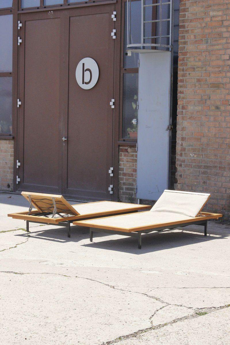 Modernist daybed with adjustable headrest by Dieter Waeckerlin for Idealheim Basel, Switzerland 1957. 

The frame is solid beech and painted steel, a heavy and high quality piece with a minimalist modernist design sure to fit in most mid century