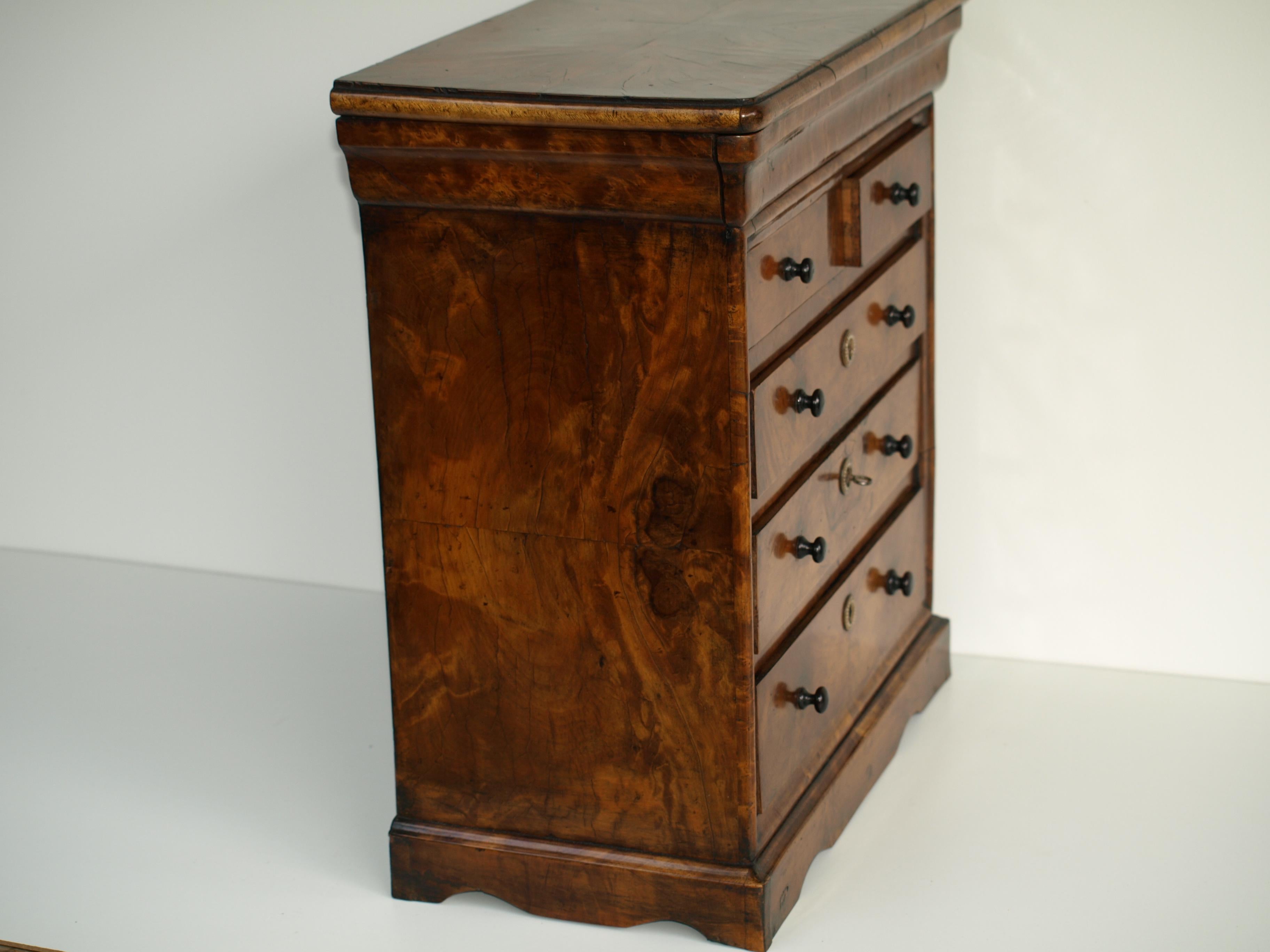 Dwarf Mid-19th Century French Yew Wood Five Drawer Chest of Drawers 1