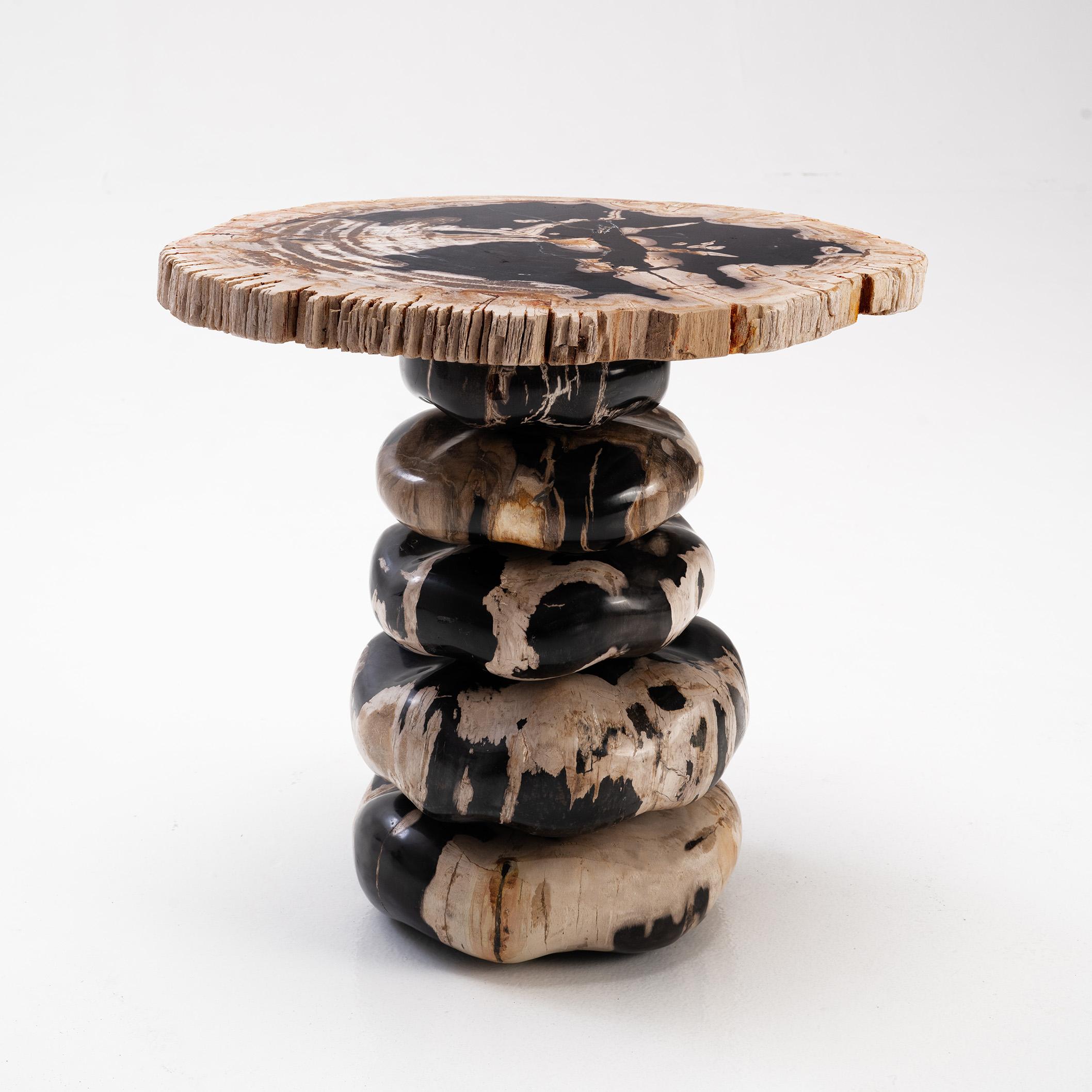 Hand-Carved Dwayne Johnson • Sculptural Petrified Wood Side Table by Odditi For Sale