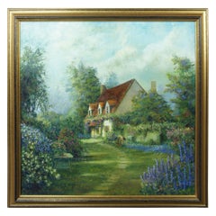 Retro Dwayne Warwick Original Oil Painting on Canvas Cottage Garden Landscape Floral