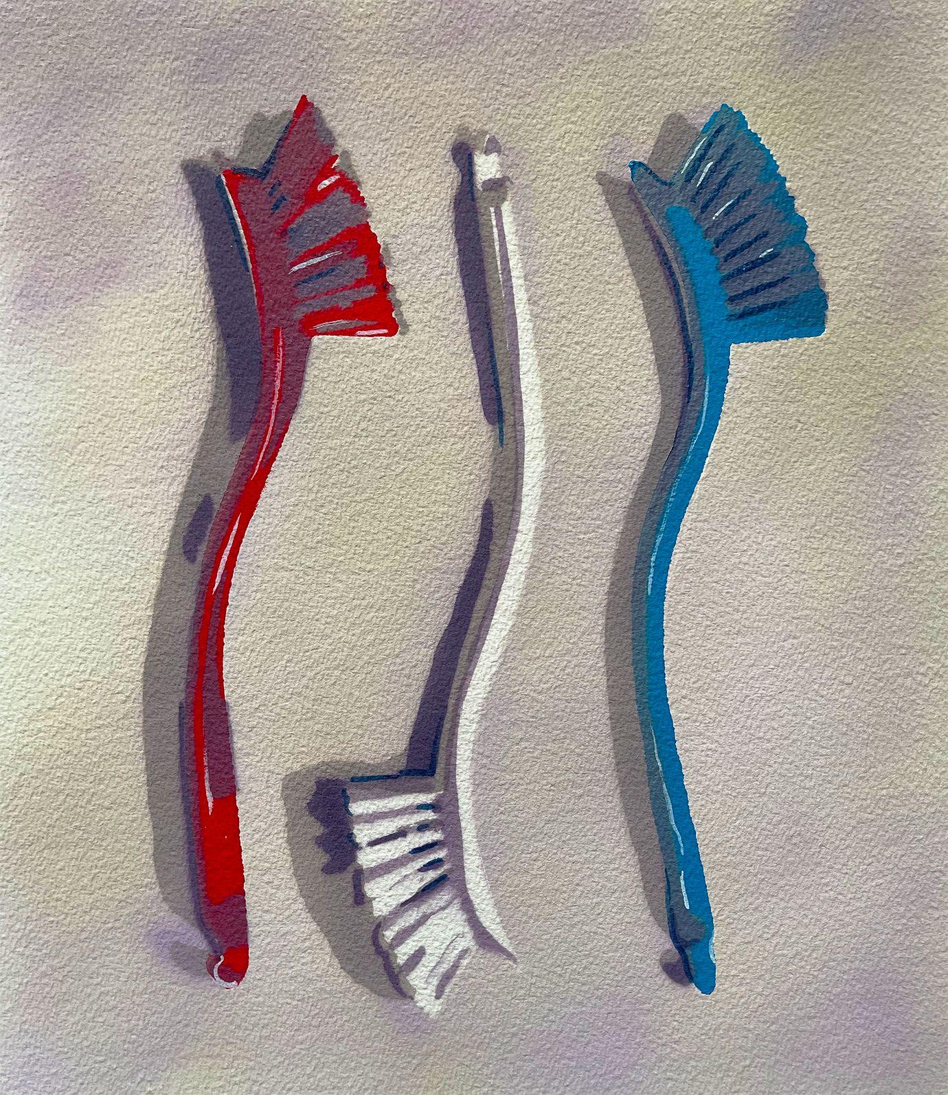 Rot, Weiß und Pinsel, Mixed Media auf Aquarellpapier – Mixed Media Art von Dwayne Wolff