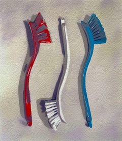 Red, White and Brush, Mixed Media on Watercolor Paper