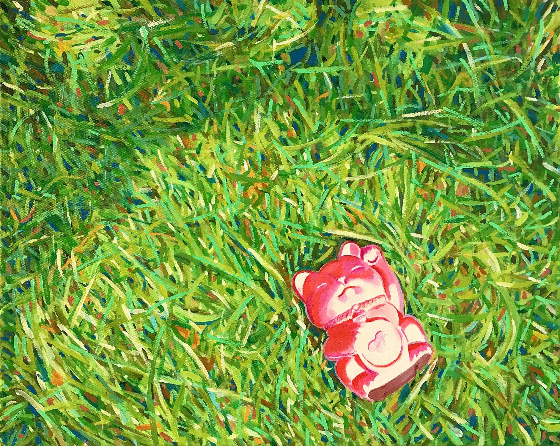 Dwayne Wolff Still-Life Painting – Katze im Gras, Gemälde, Öl auf Leinwand