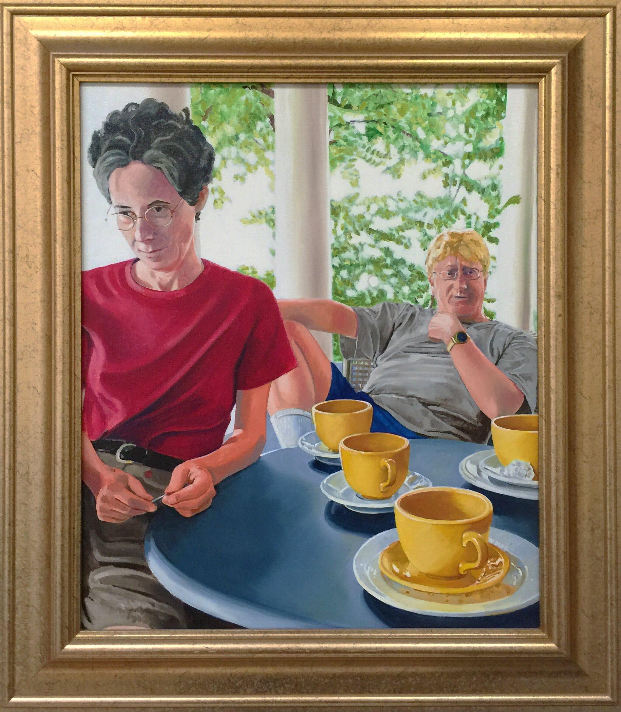 Politics & Coffee, peinture, huile sur toile - Contemporain Painting par Dwayne Wolff