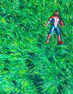 Spinnen im Gras, Gemälde, Öl auf Leinwand