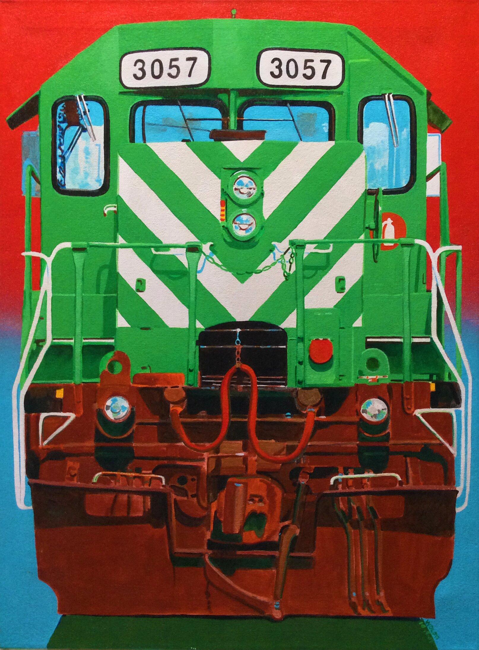 Train Face 1, Gemälde, Acryl auf Leinwand – Painting von Dwayne Wolff