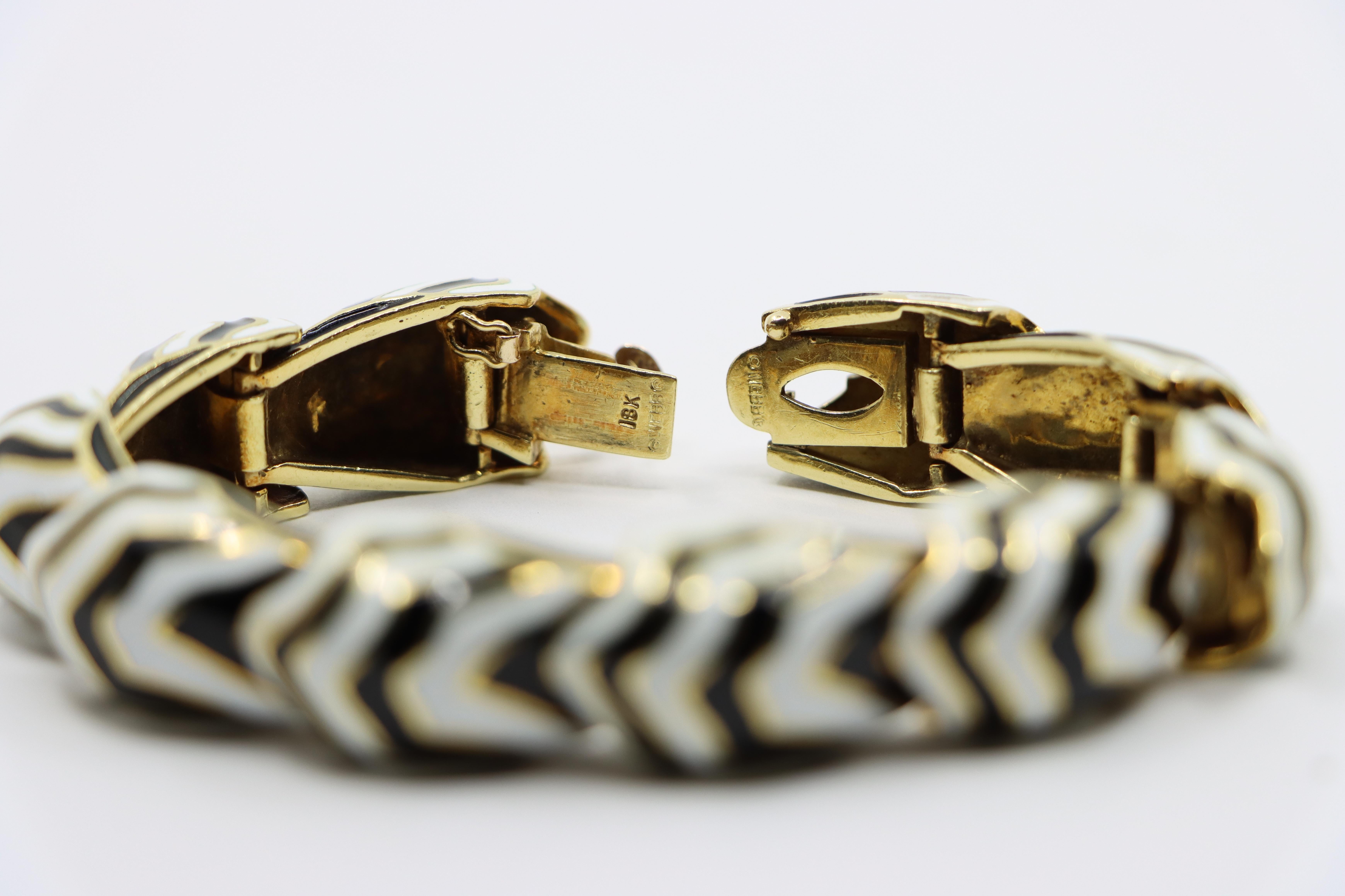 D.Webb 18K Gold Zebra Enamel Bracelet 7