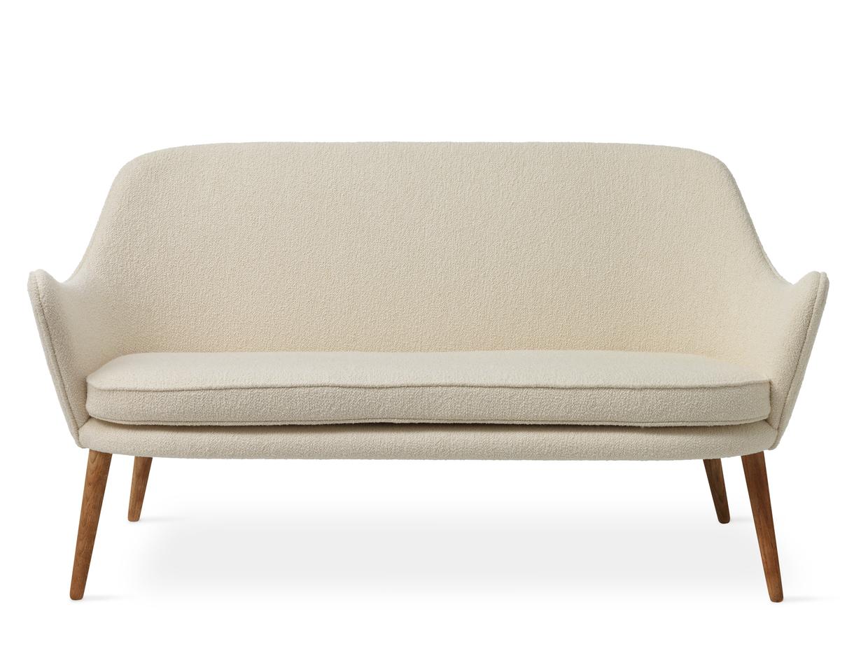 Dwell 2 seater cream by Warm Nordic
Dimensions: D 137 x W 66 x H 73 cm
Material: Textile upholstery, Solid smoked or white oiled oak legs, Wooden frame, foam, spring system.
Weight: 35 kg
Also available in different colours and finishes.

Warm