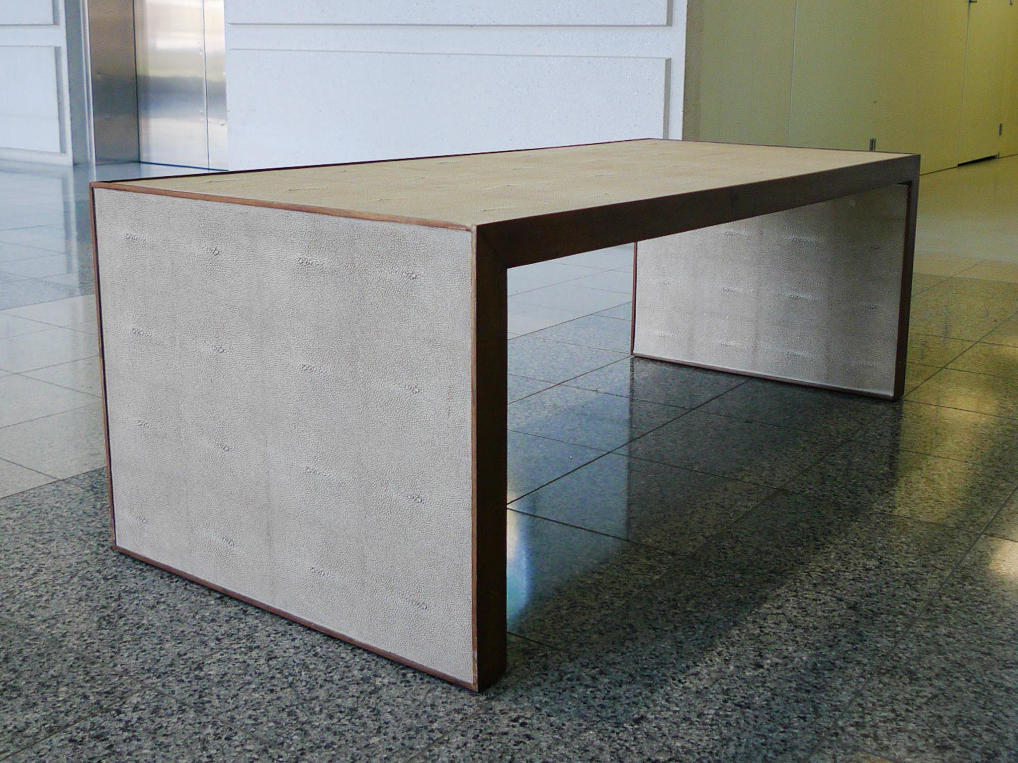 Dwell Studio Coffee Table With Walnut Frame & Faux Shagreen In Good Condition In New York, NY
