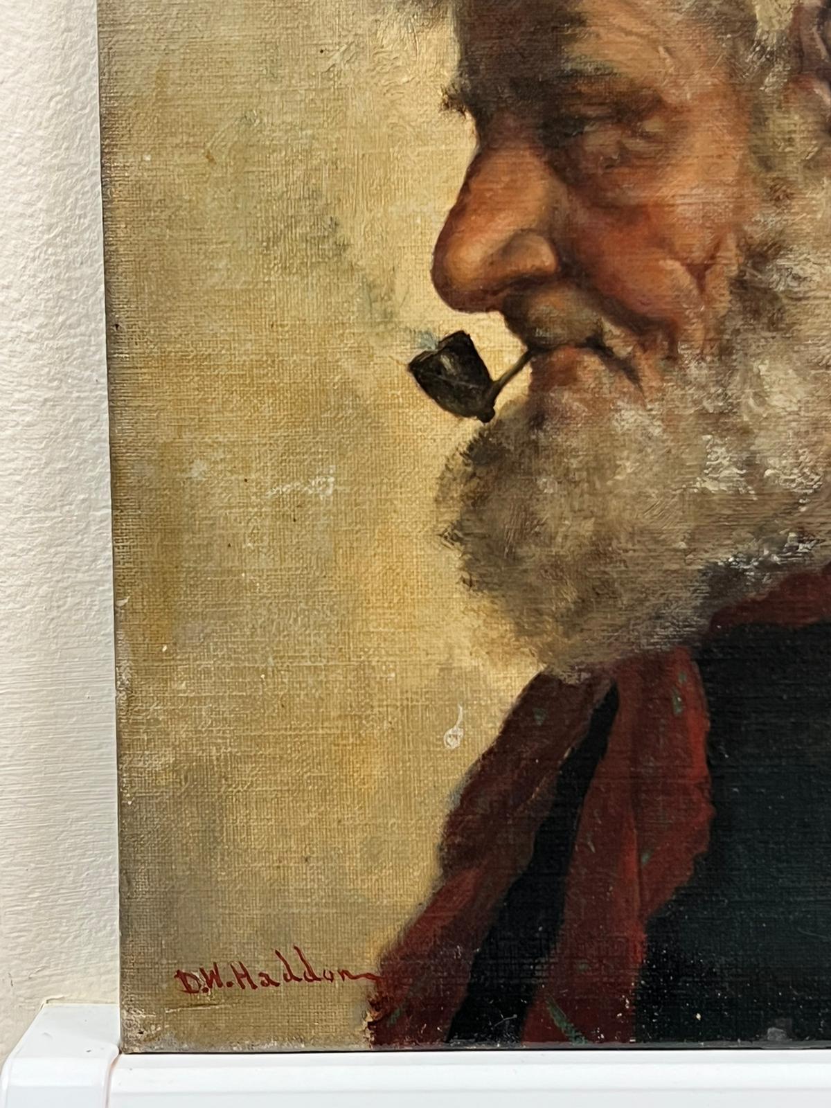 Cornish Fisherman Smoking Clay Pipe Antique British Signed Oil Painting For Sale 1