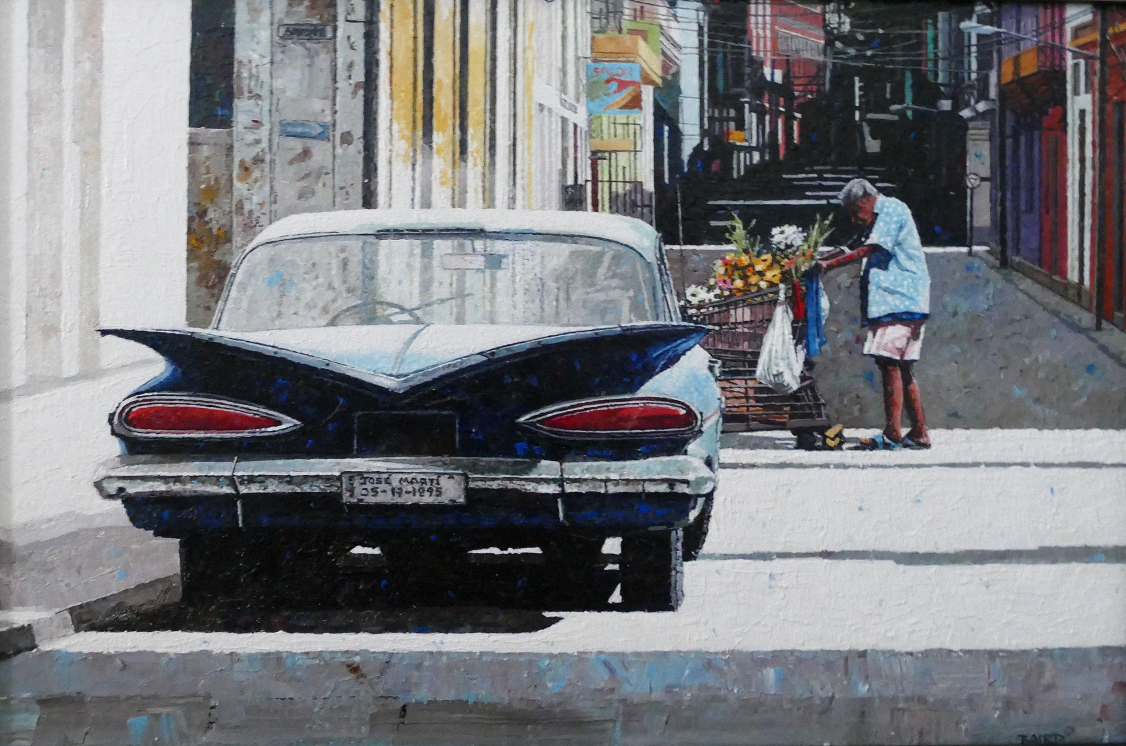 Landscape Painting di Dwight Baird - 'Pinne blu con fiori' 2018- Acrilico- Firmato