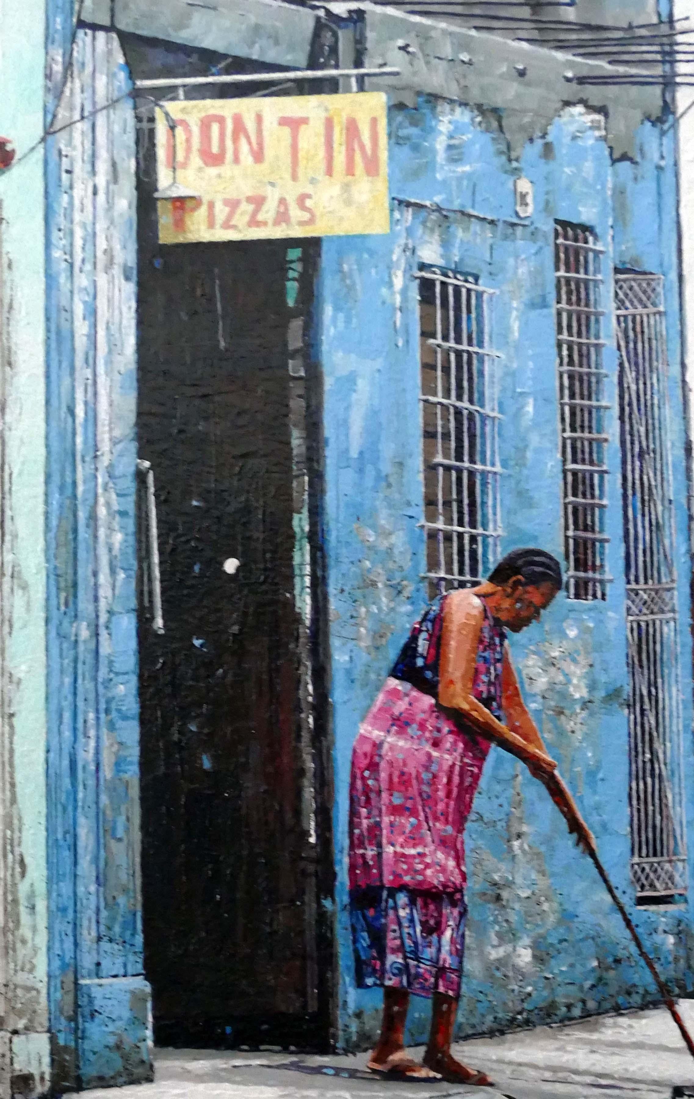 'Don Tin's Pizza' 2017- Acrylic- Signed - Contemporary Painting by Dwight Baird