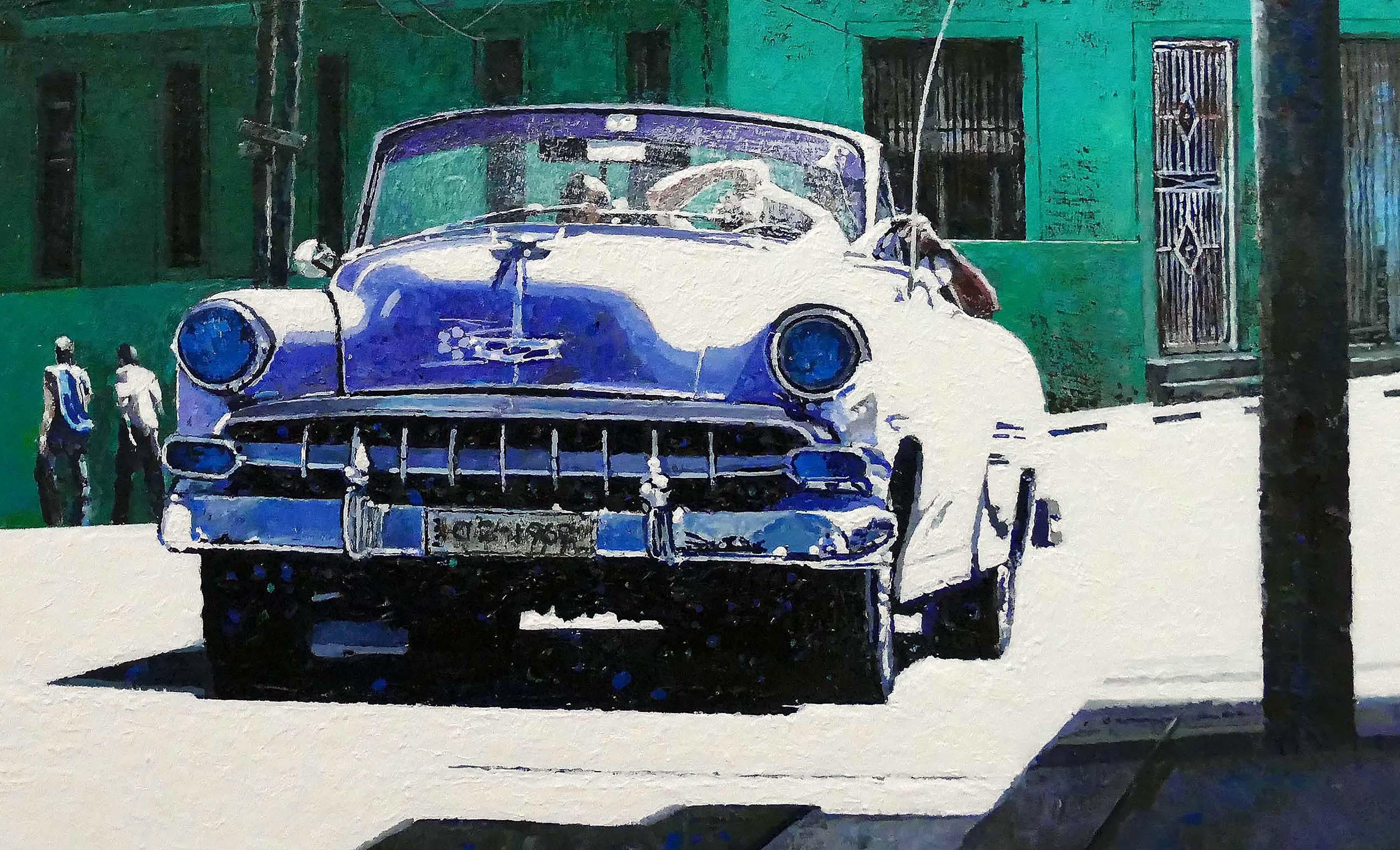 Dwight Baird La Habana Cuba Green Light Acrílico sobre masonita en venta 3
