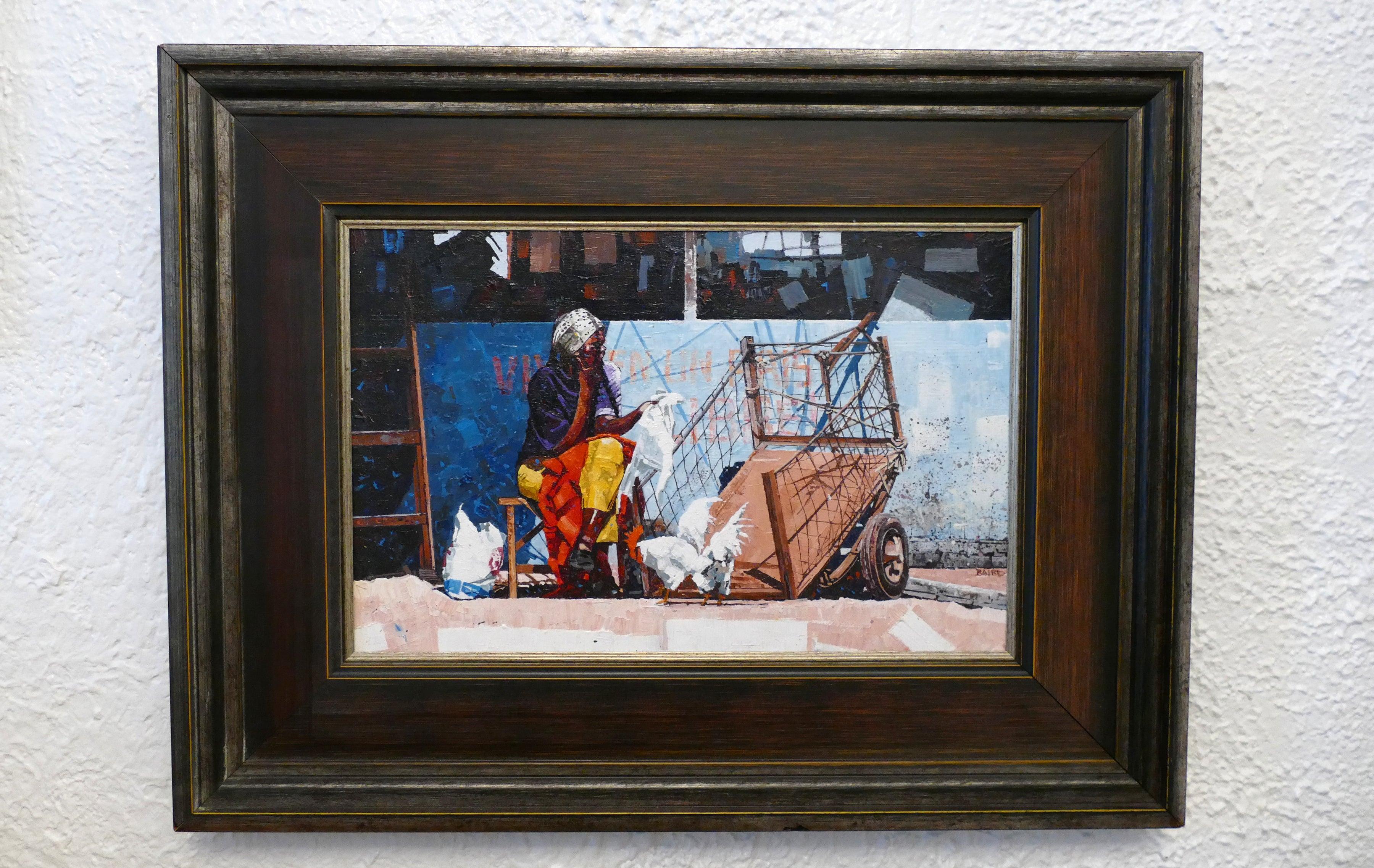 Dwight Baird 'Old Woman And Chickens' 2002- Acrylic- Signed For Sale 1