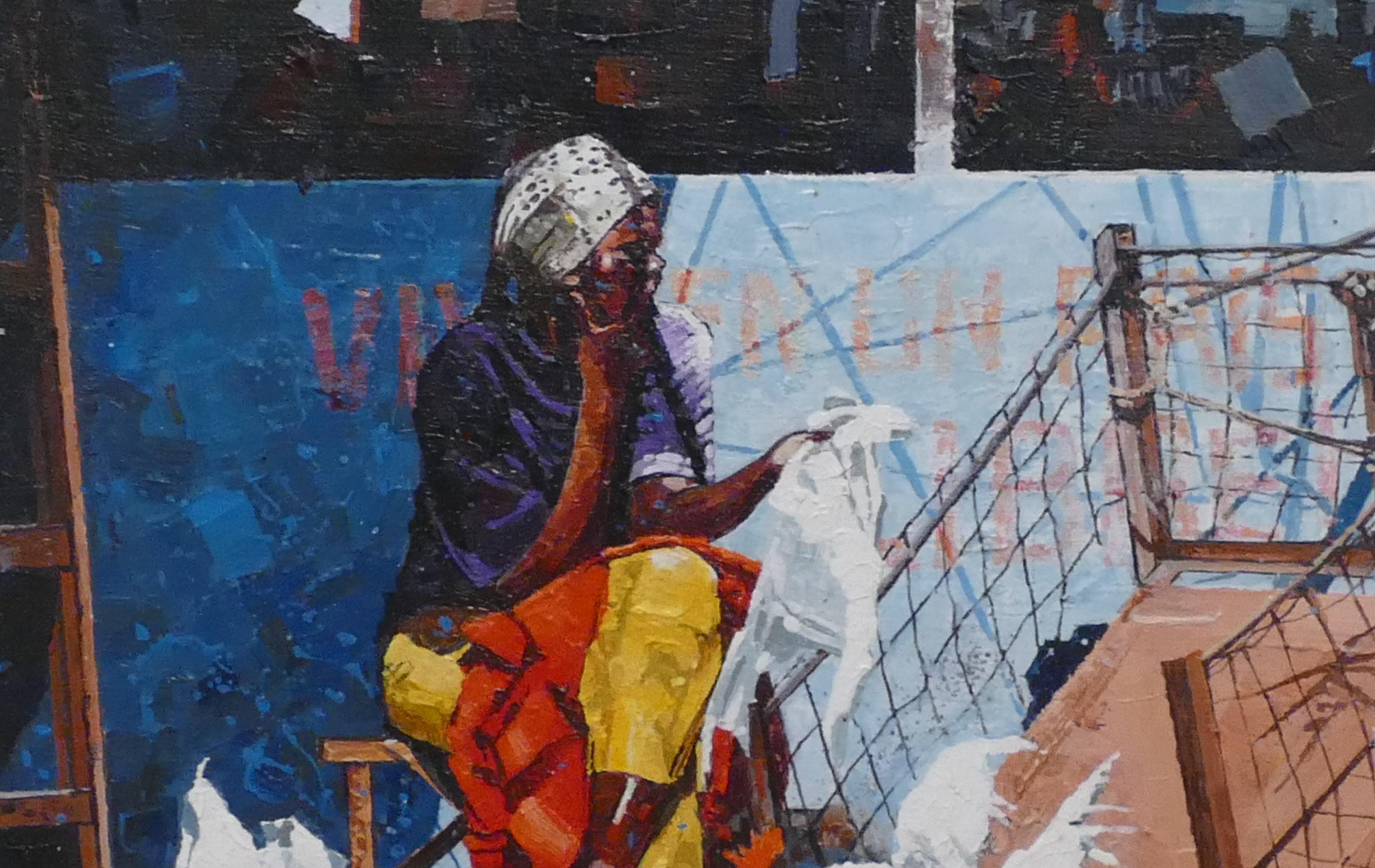 Dwight Baird 'Old Woman And Chickens' 2002- Acrylic- Signed For Sale 3