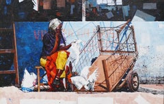 Dwight Baird 'Old Woman And Chickens' 2002- Acrylic- Signed