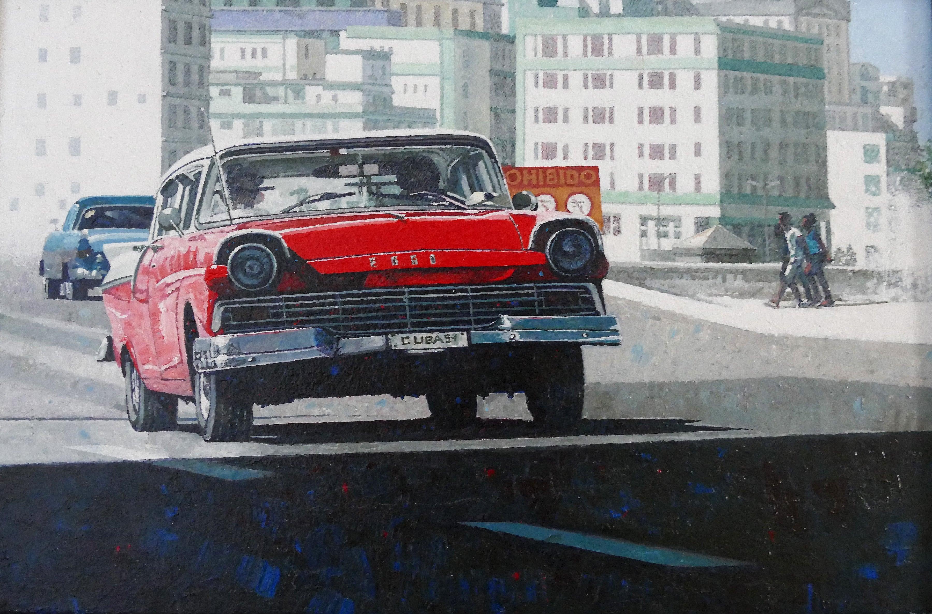 Havana, Cuba - Vroom! Vroom! Get outta my way! Big Red is out and revvin’ up and down “La Malecon” on a sunny Havana afternoon. You wanna cross the street to the water? Well, better be careful or else Big Revvin’ Red is gonna getcha! Vroom!
