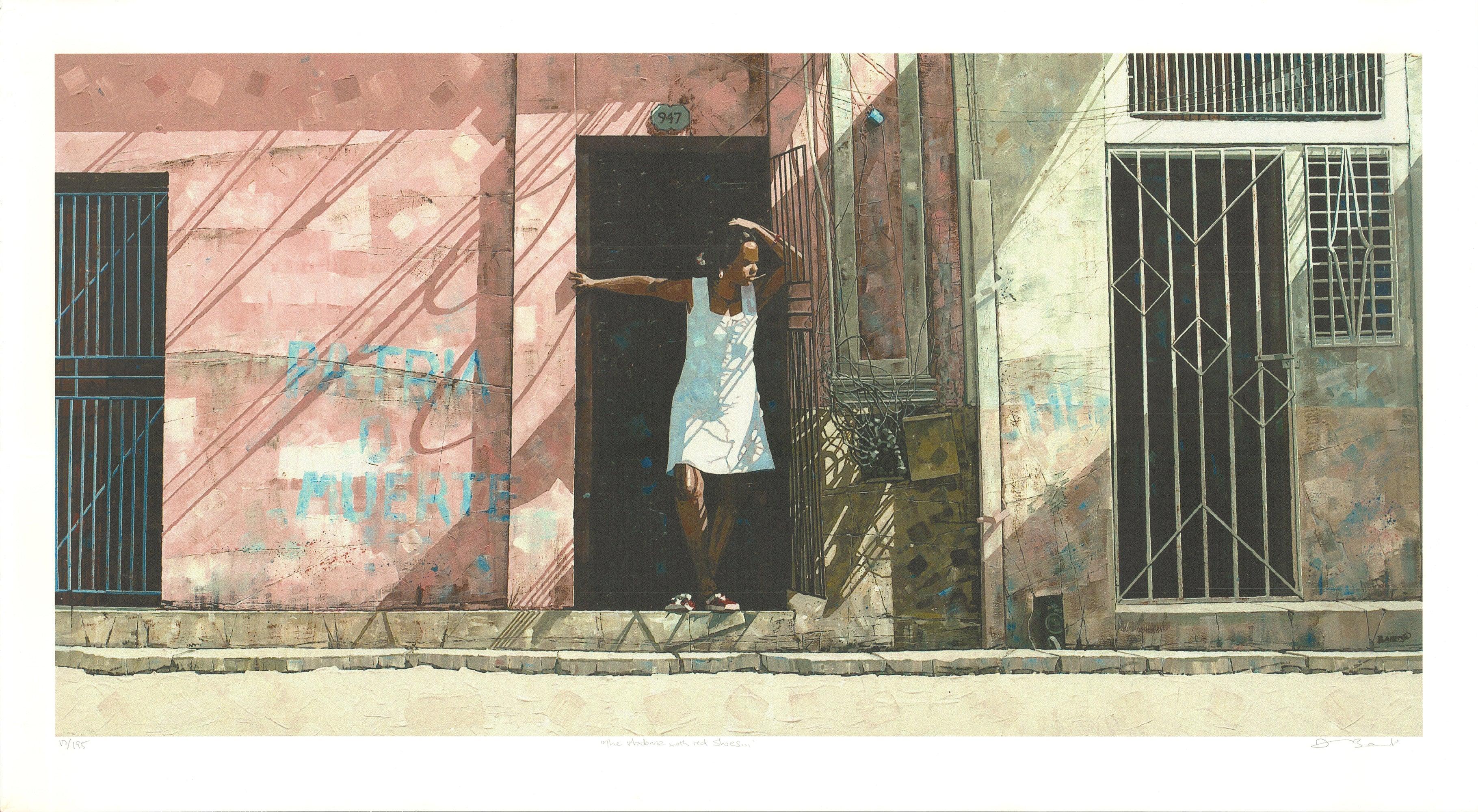 From a series of paintings titled Viva Cuba, this single piece is titled "La Madonna with red Shoes" and was painted in 2004 by Canadian artist Dwight Baird. It is numbered 1 to 325 and hand signed by the artist.

Paper Size: 21.5 x 39 inches ( 55 x