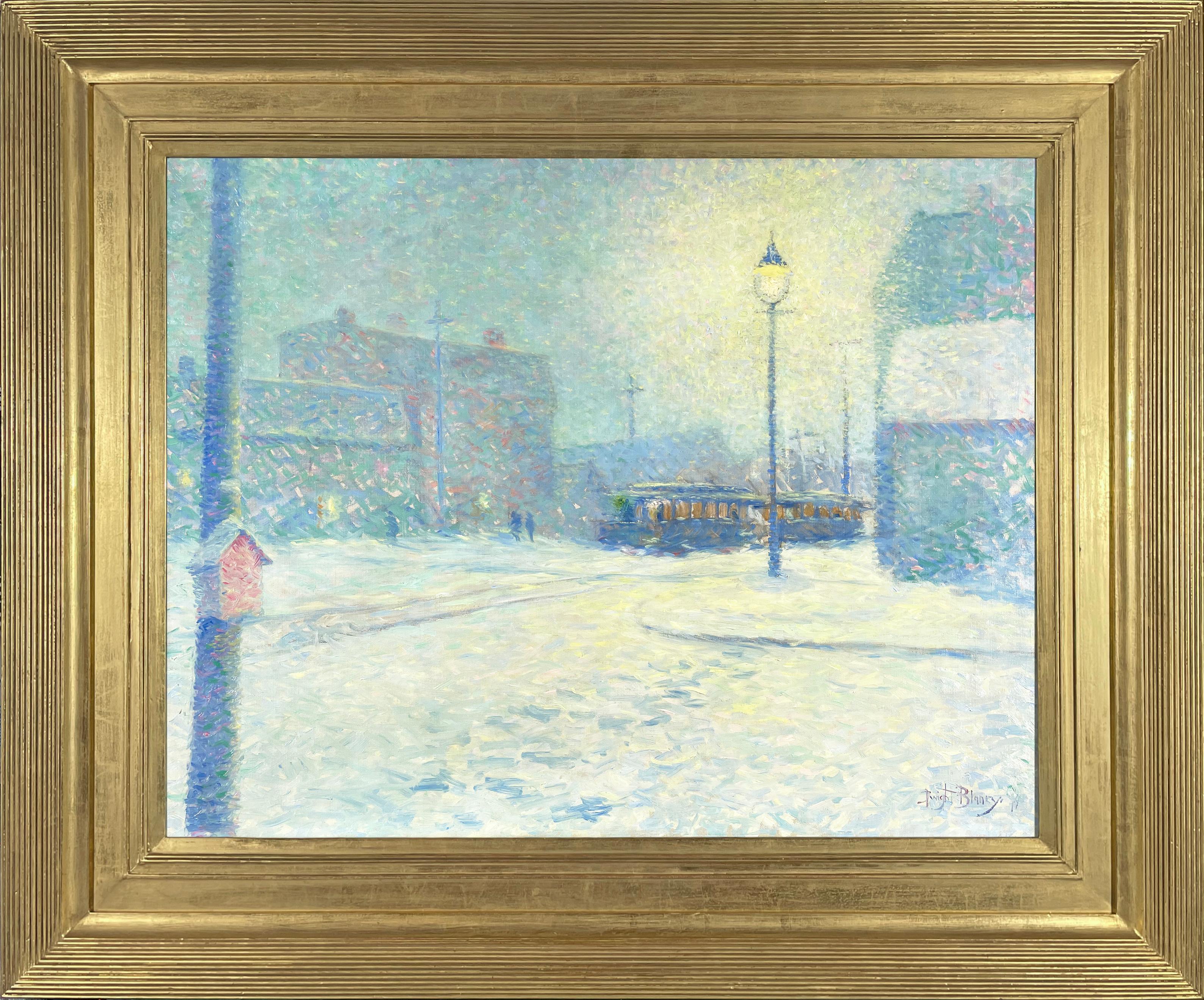 Brookline Village im Schnee – Painting von Dwight Blaney