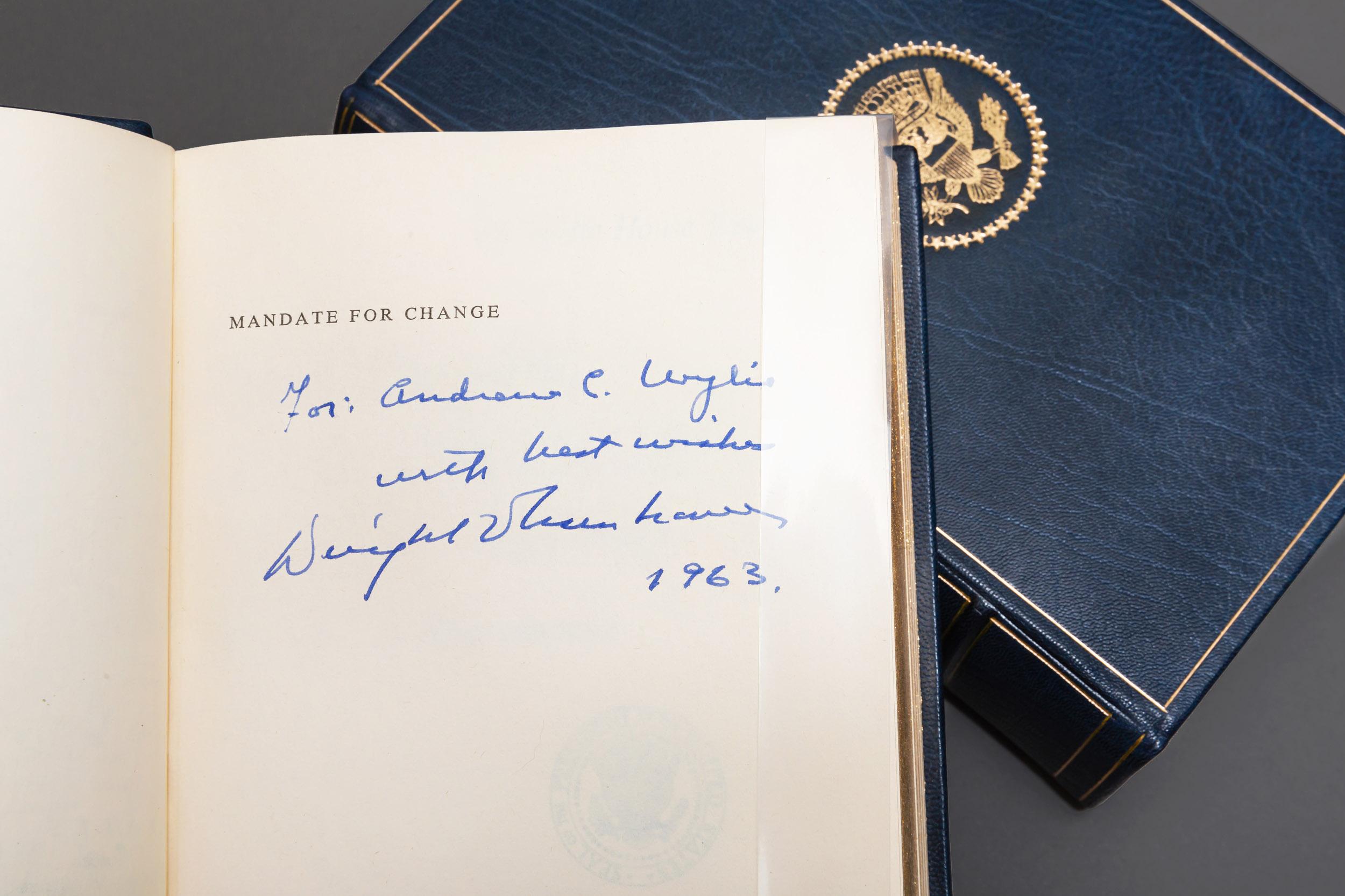Dwight D. Eisenhower. The White House Years: Mandate For Change (1953-1956) (1956-1961)

2 Volumes

Rebound in full blue morocco, all edges gilt, raised bands, gilt panels, presidential seal on front and back covers and marbled