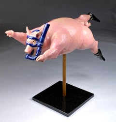 "Snorkeling Pig" (2008) By Dwight Davidson, Original Stoneware Sculpture