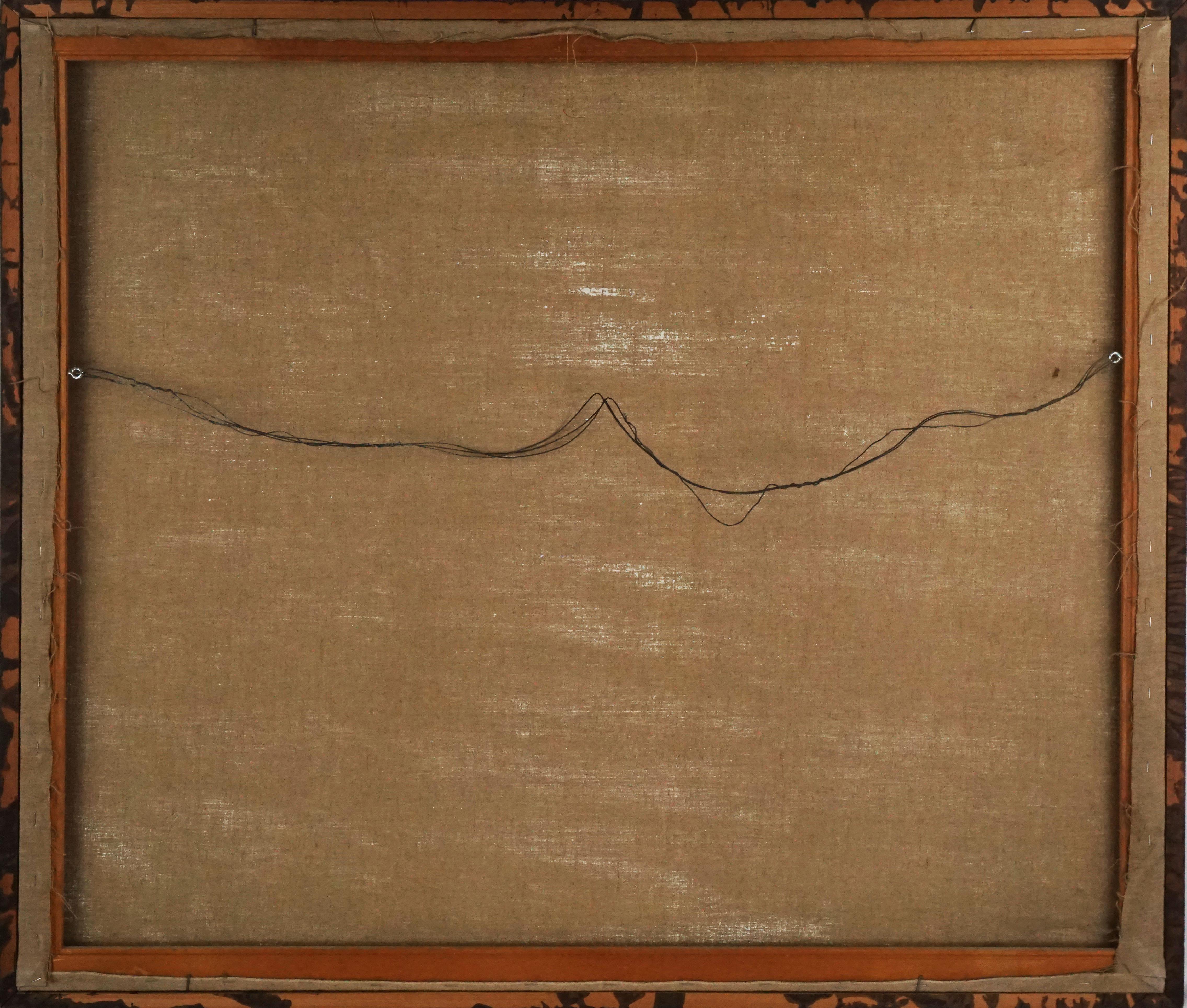 Dipinto a olio di Dwight Eberly (americano, 1925-2014), unico dipinto espressionista astratto di tre figure scure e ombrose. Le figure si trovano in una luce calda e luminosa che viene rappresentata con una messa a fuoco morbida.

Firmato 