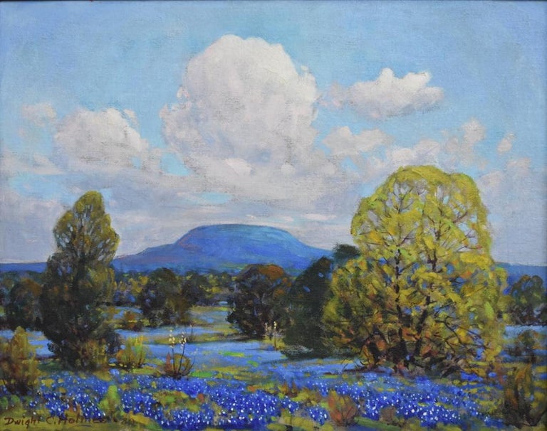 Dwight Holmes Landscape Painting - "Bluebonnets North of Comfort Texas"  Texas Hill Country  