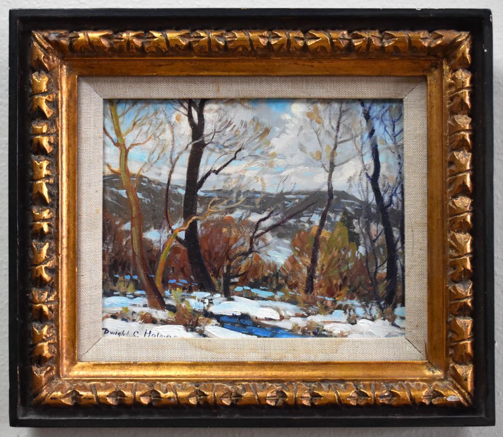 Dwight Holmes Landscape Painting - "DOUBLE DAM AREA" FT. WORTH TEXAS FORT WORTH TEXAS IN SNOW.