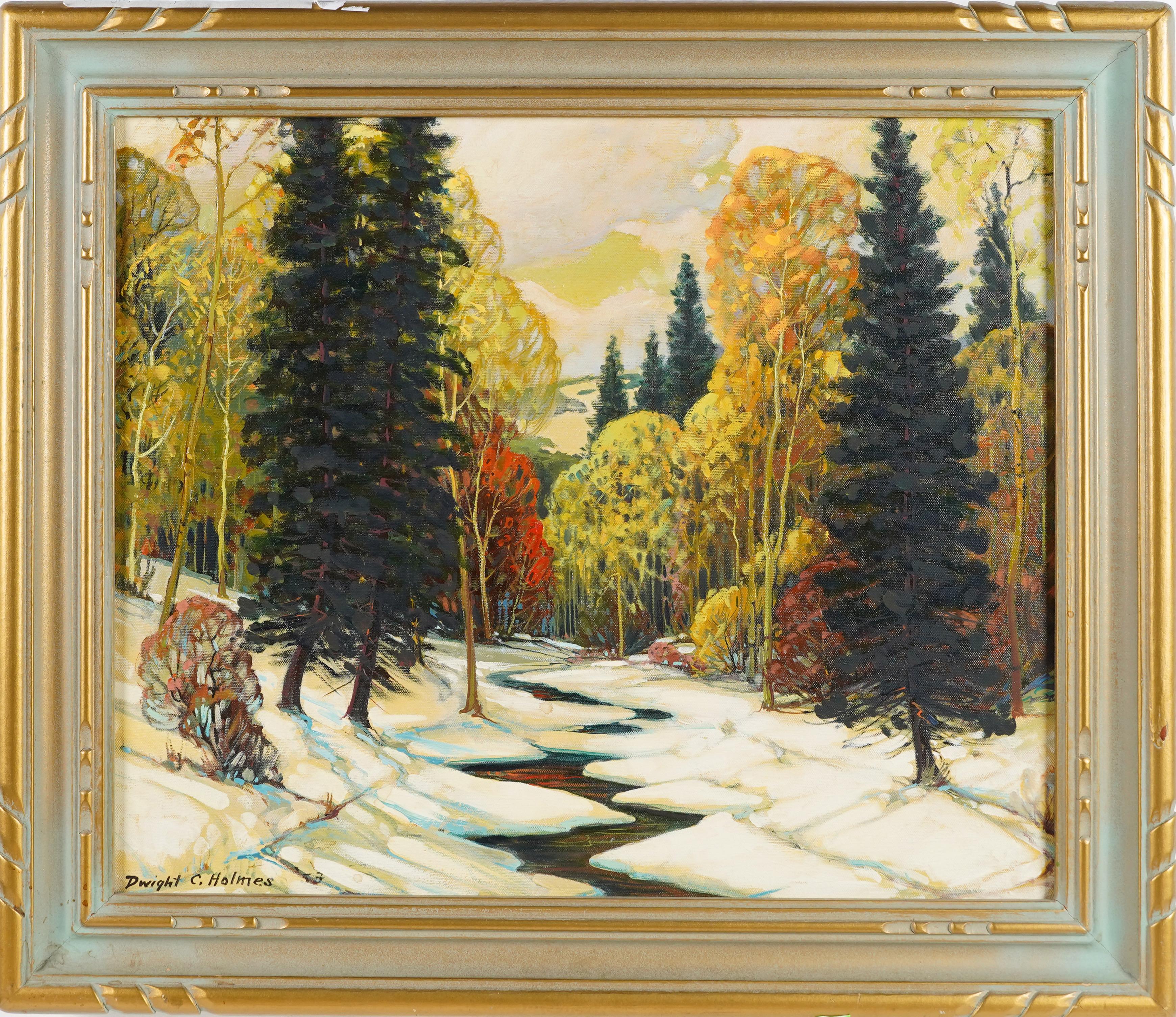 Dwight Holmes Landscape Painting - Large Winter Impressionist New Mexican Snow Landscape Original Oil Painting