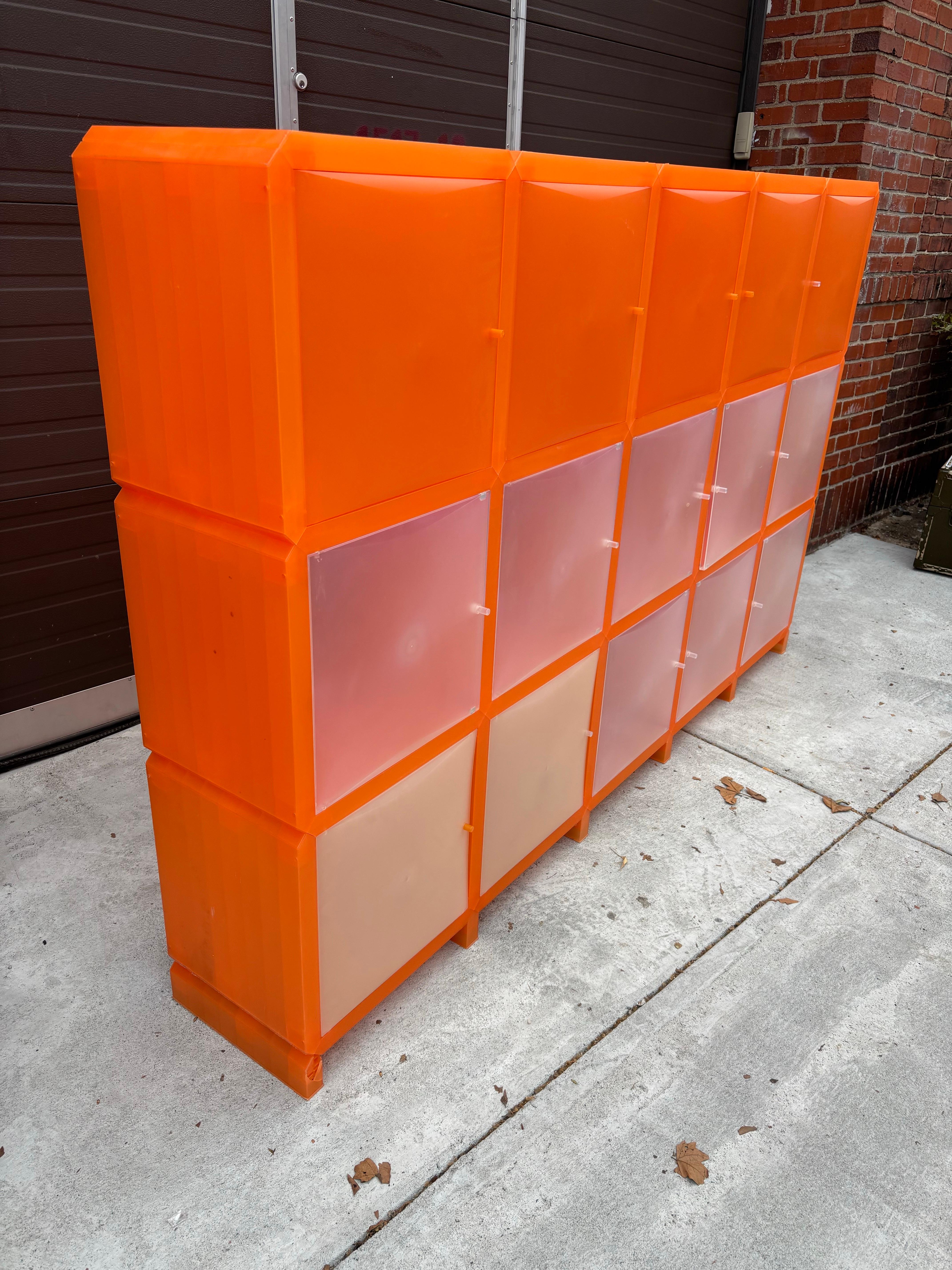 DWR Cubitec Modular Shelving System by Doron Lachisch.  15 Cube Structure with doors.  Can be set up in many configurations, with or without doors.  Overall in pretty nice shape.  Has some over-spray on top and one foot is cracked.  Unit includes