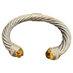 DY Cable Classics Bracelet en argent sterling Citrine et diamant pavé Bracelet à charnière