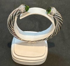 DY Cable Classics Bracelet Sterling Silver Peridot & Pave Diamond Hinged Bangle