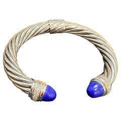 DY Cable Classics Hing Bracelet en argent sterling avec lapis et diamants pavés 10 MM