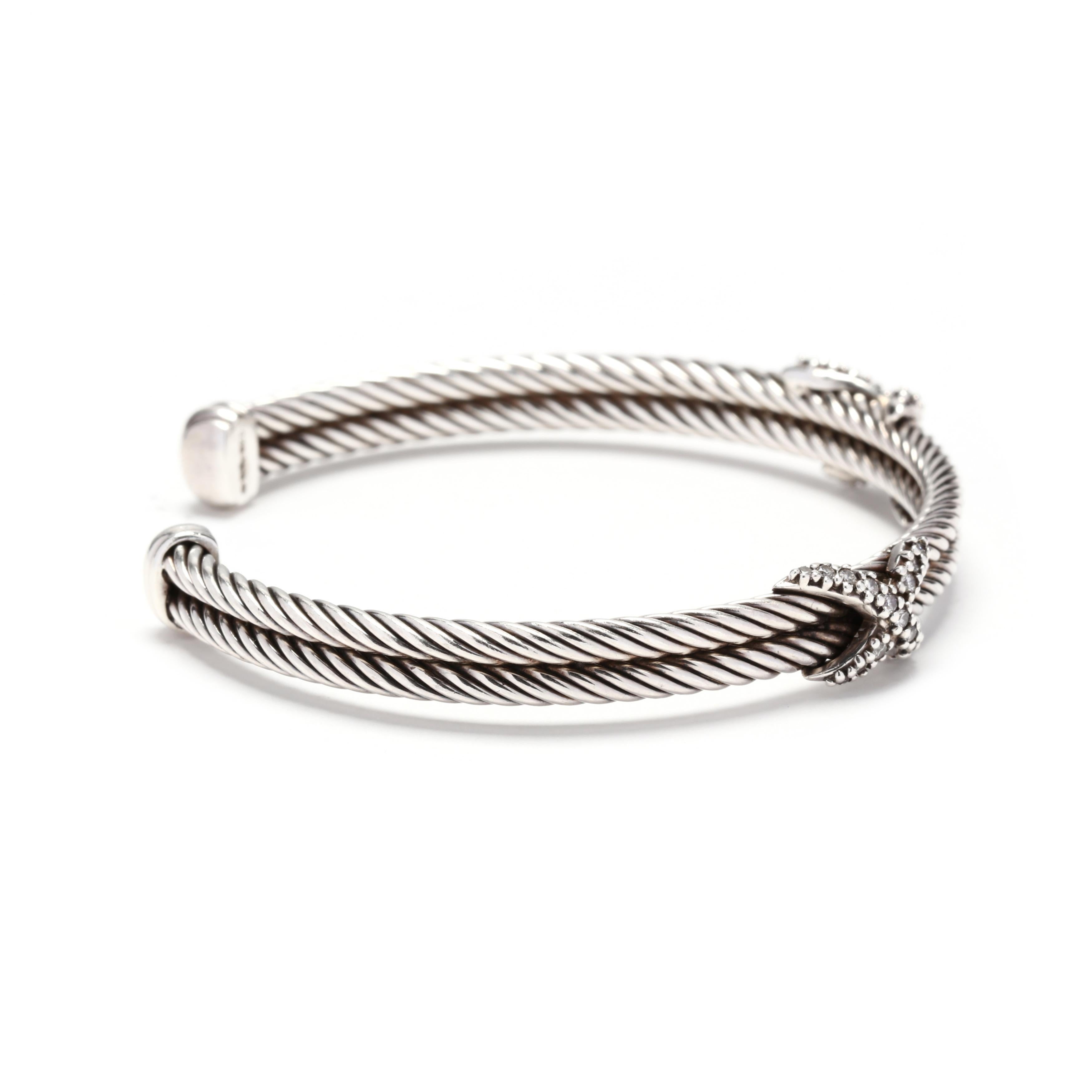 Armspange aus Sterlingsilber mit Diamant und Doppel-X-Kabel von David Yurman (Rundschliff)