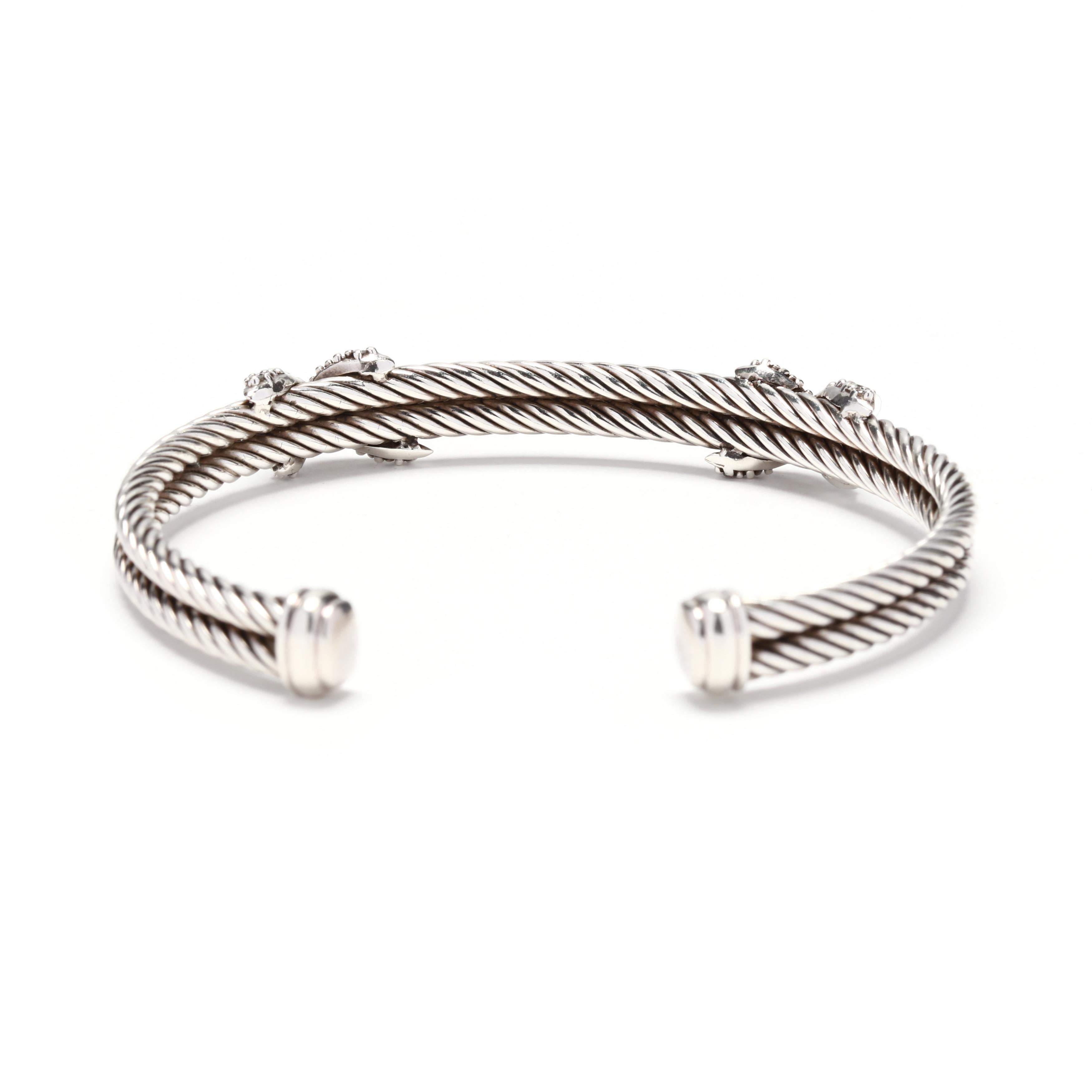 Armspange aus Sterlingsilber mit Diamant und Doppel-X-Kabel von David Yurman im Zustand „Gut“ in McLeansville, NC