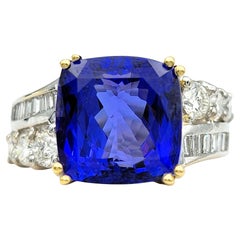 D'Yach Tansanit im Kissenschliff und Multi-Diamantring aus zweifarbigem 18 Karat Gold