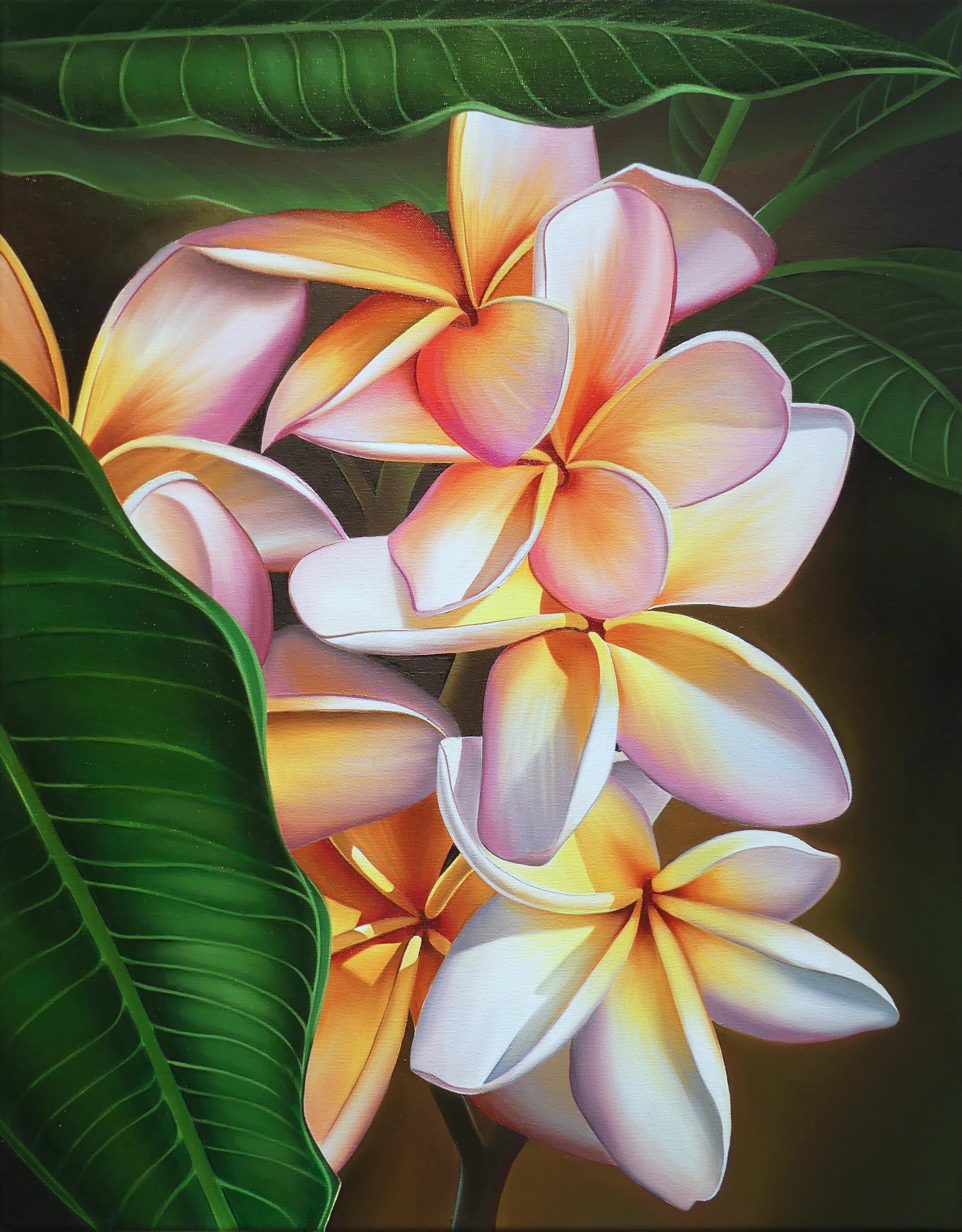 Dyana Hesson Still-Life Painting - "Hidden Treasure" Plumeria, Kohala Coast, Hawaii