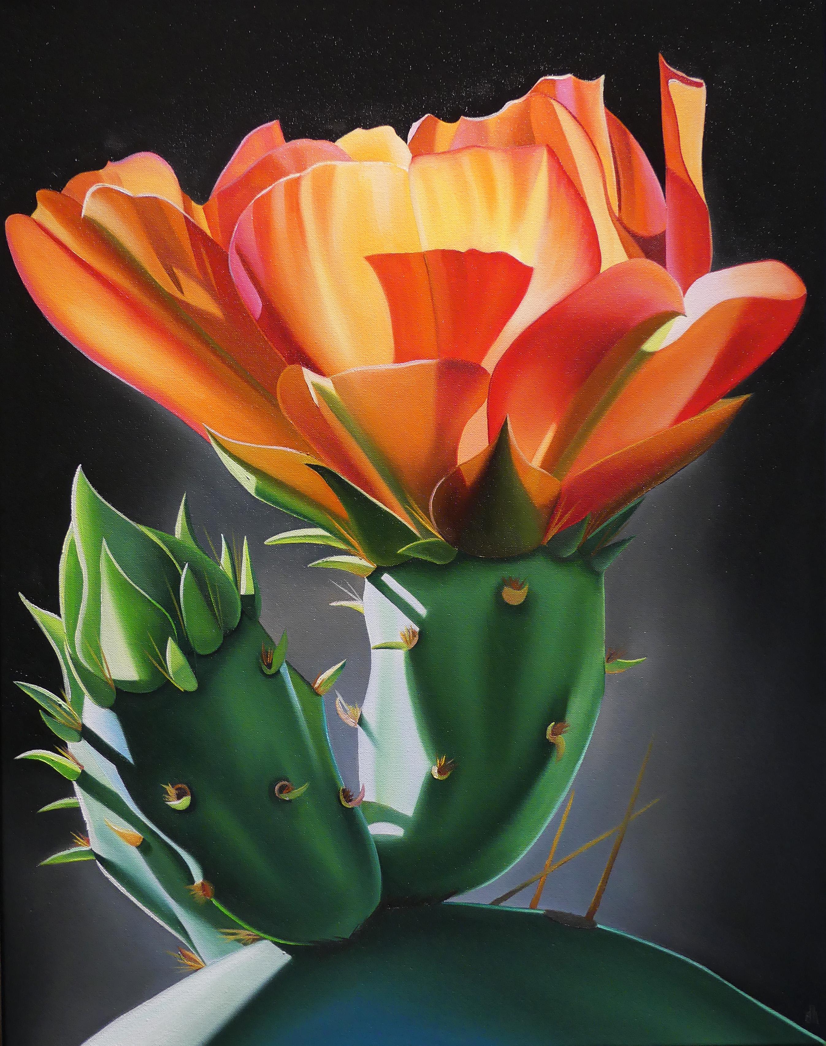 Dyana Hesson Still-Life Painting - "New Beginnings, Prickly pear and Buds"
