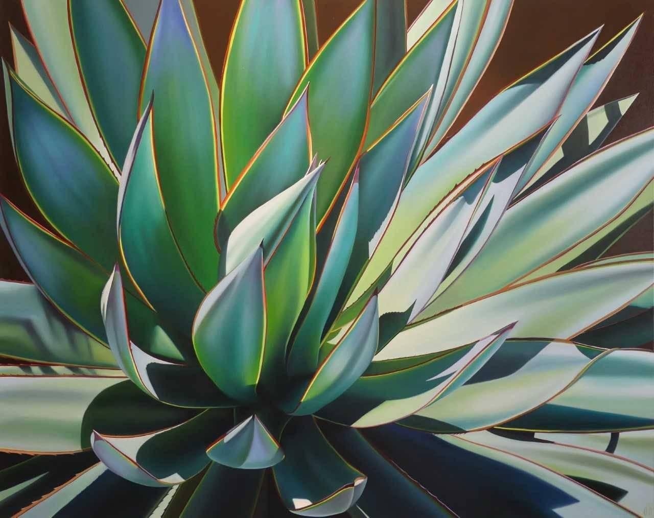 Dyana Hesson Still-Life Painting - "Plant in Full Sun, Agave Blue Glow"